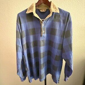 Vintage Eddie Bauer Plaid Rugby Corduroy Collar Long Sleeve Shirt  Size M/M GUC